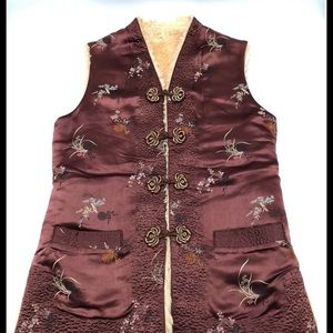 VTG PEONY SHANGHAI Women’s M Sherpa Lined Thick Embroidered Asian Floral VEST